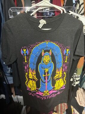 Bella Canvas Black Tee with Blue, Yellow & Pink Gothic Fox Graphic